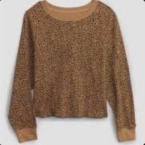 GAP KIDS Waffle Knit Cheetah Print Long Sleeves Brown Top Girl’s Size XXL 14/16